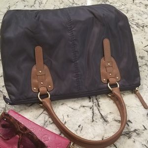 Night Blue Nylon Tote with Vegan Leather Details